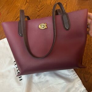 Coach Willow Colorblock Tote Burgundy Leather